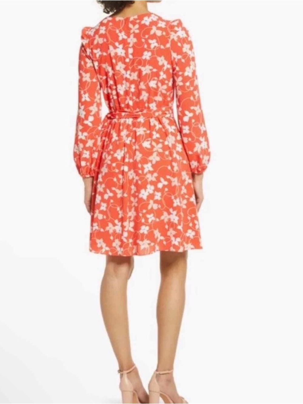 Eliza J Coral Floral Long Sleeve A-Line Dress - Picture 3 of 10